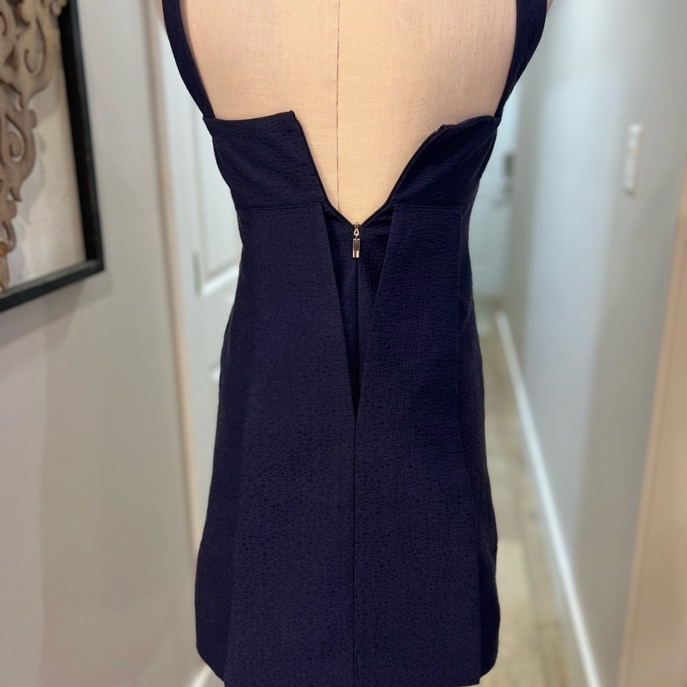 Bird by Juicy Couture Navy Textured Structured Unique Dress with Pockets. - Picture 9 of 10